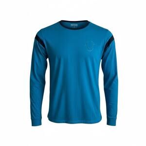 True Religion Brand Jeans Long Sleeve Ringer T-shirt Aqua & Navy Blue Large